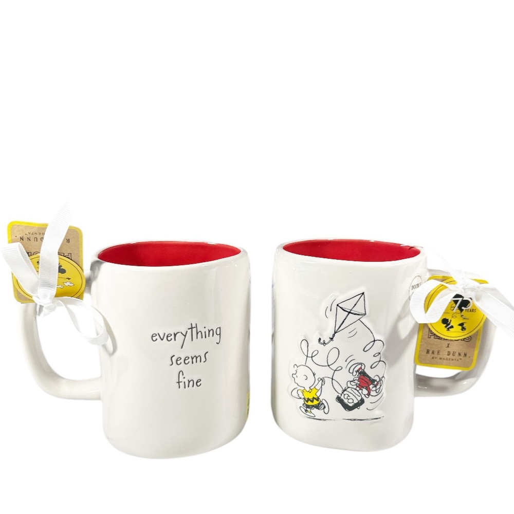 NEW Rae Dunn/Peanuts EVERYTHING SEEMS FINE Double Sided 75th Anniversary Mug